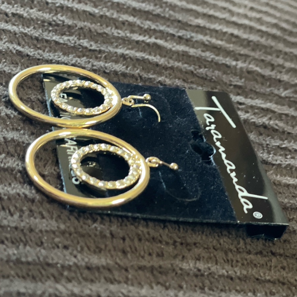 Gold and Sparkly Dangle Hoop Earrings — Taramanda - Picture 6 of 11